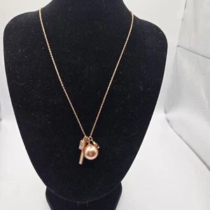 Michael Kors Rose Gold-Tone Necklace Pearl Crystal Pendant Accents - Picture 1 of 4