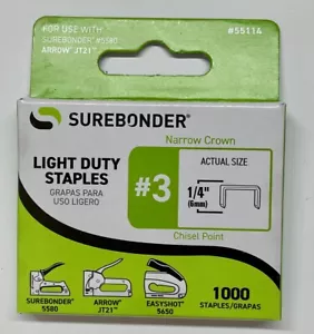 Surebonder 55114 Light Duty 1/4-Inch #3 Staples, Arrow JT21 Type, 1000 Count - Picture 1 of 2
