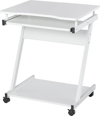 White Rolling Computer Desk Sliding Keyboard Tray Mobile Home Office Workstation - Image 1 of 4