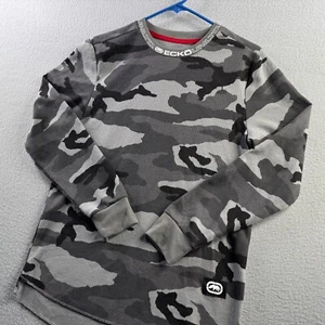 Ecko Unltd Shirt Mens Small Gray Camo Waffle Knit Thermal Long Sleeve Tee Y2K - Picture 1 of 11
