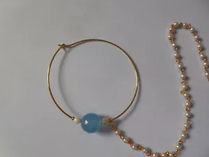 Blue Bead Indian Bridal Nose Ring Chain Gold Plated Hoop Nath Piercing Jewelry - Picture 1 of 4