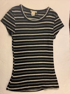 VTG Ultra-Flirt Striped Short Sleeve Shirt Women's XS Casual Stretch Black/Gray - Picture 1 of 9