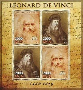 Leonardo Da Vinci Painting Art Souvenir Sheet of 4 Stamps Mint NH - Picture 1 of 6