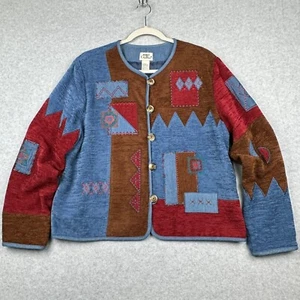 VTG 80s Koret City Blues Patchwork Jacket Womens L Button Up Western Aztec Knit - Picture 1 of 10
