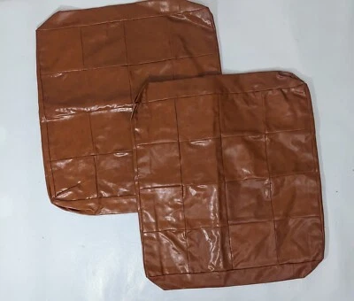 NUEVO- Juego de 2 fundas de almohada decorativas de cuero sintético para sofá de 20"x20"x4" marrón Foto 1 de 4