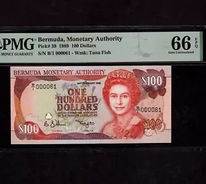 Bermuda 100 Dollari 1989 P-39 * PMG Gem Unc 66 EPQ * Numero Basso 000061 * - Foto 1 di 2