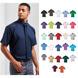 Premier Short Sleeve Poplin Shirt PR202 - Unisex Formal Workwear Office Shir - Picture 1 of 13