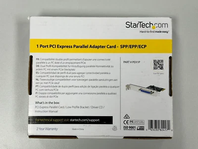 NEW Startech.com 1 Port PCI Express Parallel Adapter Card PEX1P ( C1-S2-4) - Image 1 of 4