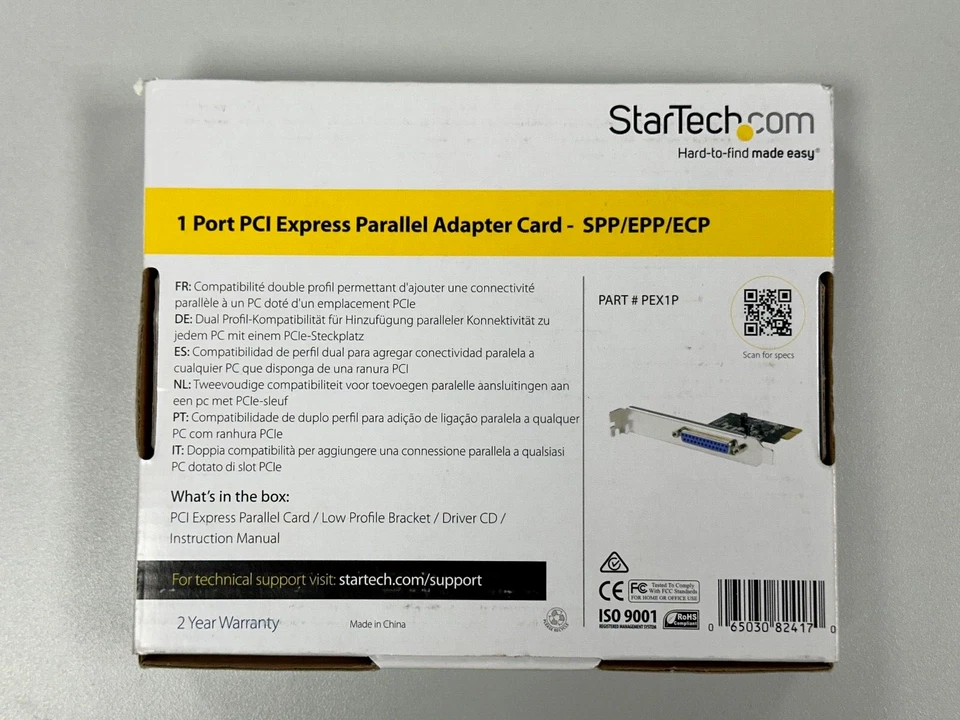 NEW Startech.com 1 Port PCI Express Parallel Adapter Card PEX1P ( C1-S2-4) - Image 1 of 4