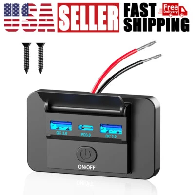 Doble puerto USB QC3.0 y PD para automóvil cargador rápido enchufe toma de corriente interruptor de encendido y apagado 12V Foto 1 de 4