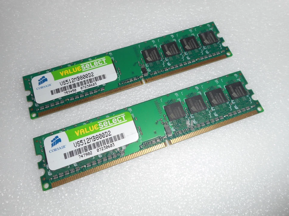 2x CORSAIR VALUE SELECT 512MB DESKTOP MEMORY RAM VS512MB800D2 - Image 1 of 1