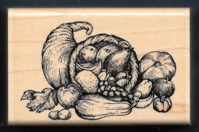 OTOÑO OTOÑO COSECHA CALABAZA MANZANA CALABAZA Cornucopia SELLO DE GOMA ESTAMPABILIDADES Foto 1 de 3