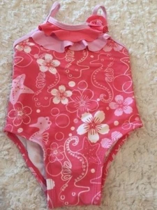 Circo Girls Pink White Flowers Starfish Seahorse One Piece Swimsuit 9 Months - Picture 1 of 8