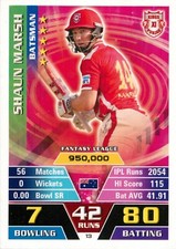 ✺New✺ 2016 2017 KINGS XL PUNJAB IPL Cricket Card SHAUN MARSH Topps Attax