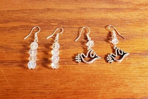 Conjunto Pendientes Navidad Cristal Paz Paloma Pájaro Retro Iridiscente Cuelga Gota Nuevo - Imagen 1 de 4