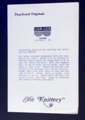 Brother Knitting Machine Punch card USA Bunting Patriotic Fairisle Pattern Card - Image 1 of 2