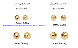 14K Massiv Gold Piercing Ohrring Schraube Kugelstütze 3 mm, 4 mm Single End Kugel - Bild 1 von 1