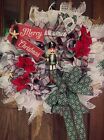 Huge Full 24 In Red White And Green Plaid Nutcracker Deco Mesh Christmas Wreath