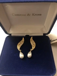 Pearl And Gold Drop Earrings bk Camrose and Kross Jacqueline Bouvier Kennedy - Picture 1 of 6
