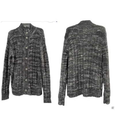 Express Men Cardigan Large Heatherd Black & Grey Full Button Front Sweater - Image 1 of 4