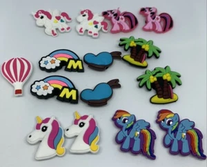 New 15 pcs girls shoe clogs charm unicorn horse rainbow ballon love trees - Picture 1 of 3