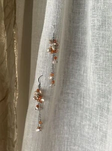 925 sterling silver pearl And Orange Gemstone Dangle Earrings , Beautiful Color - Picture 1 of 8