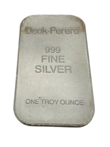 Toned Deak Perera Silver Art Bar 1 Troy Oz .999 Vintage Silver Art Bar #70259 - Picture 1 of 8