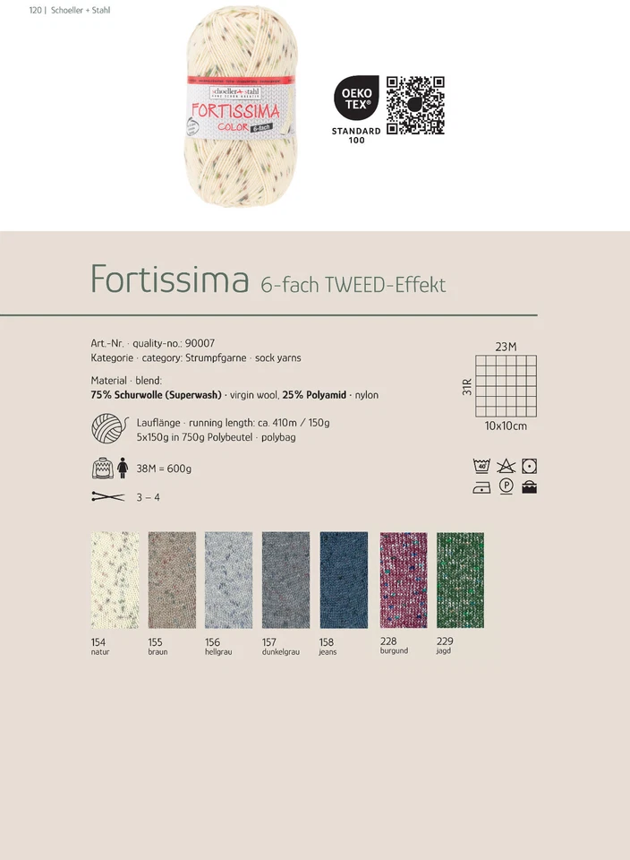 SCHOELLER + STAHL Schoeller & Stahl Fortissima Sockenwolle Tweed Effekt 6-fach 150g Trachtenwolle