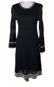 Shoshanna Womens Knit Colinton Dress Black Long Sleeves White Details Sz. M - Picture 1 of 7