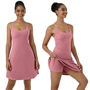 Halara Medium Cloudful Backless 2-in-1 Cool Touch Dress Longer Length Rose Pink - Picture 1 of 8