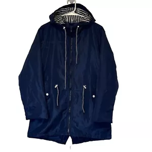 Women's Hooded Drawstring Jacket Lightweight Waterproof Raincoat Navy Size L - Picture 1 of 4