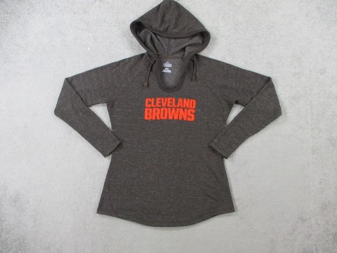 Cleveland Browns Sweater Womens Medium Brown Spell Out Majestic Hoodie NFL Cover