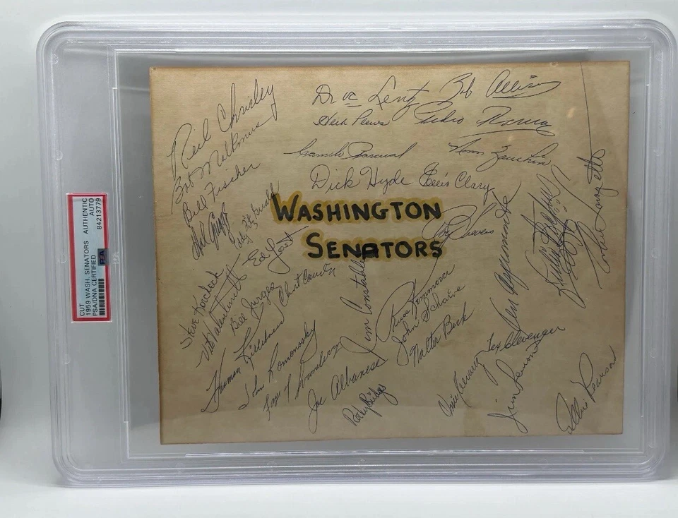 1959 Washington Senators team signed cut slab auto PSA/DNA 8x10 - Image 1 of 3