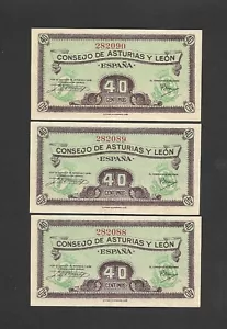 TRIO CORRELATIVO 40 CENTIMOS 1937 CONSEJO DE ASTURIAS Y LEON S/C - Imagen 1 de 2