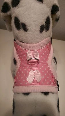Softgeschirr  Brustgeschirr Hundegeschirr  Halsband XS-M Welpen rosa getupft - Bild 1 von 4