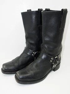Frye Men’s Harness Leather Boots Black Sz 11 Motorcycle Buckle VTG Square Toe - Picture 1 of 6