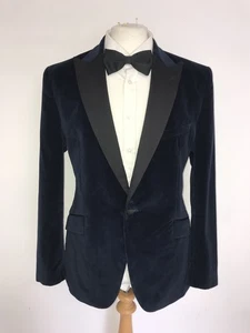 REISS - Mens Slim Fit DARK MIDNIGHT BLUE VELVET TUXEDO JACKET - 44 Reg -GORGEOUS - Picture 1 of 9