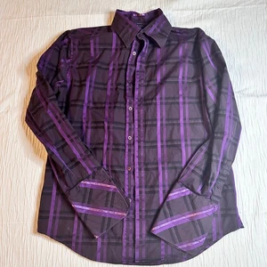 Ted Baker London Herren Hemd 4 Large Lila Schwarz Kariert Langarm Knopfleiste - Bild 1 von 6