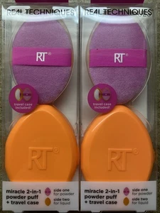 2 CONFEZIONI Real Techniques Miracle 2 in 1 Powder Puff e custodia da viaggio - Foto 1 di 7
