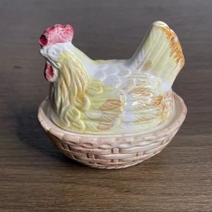 Vintage Henne auf Nest Salz & Pfefferstreuer Keramik handbemalt - Bild 1 von 8