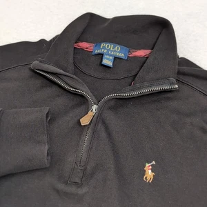 Polo Ralph Lauren Sweater Boys Large 1/4 Zip 100% Pima Cotton Black Flesh Pony - Picture 1 of 8