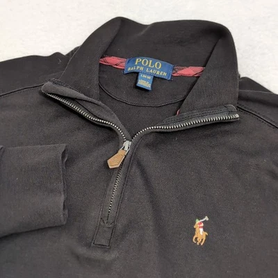 Polo Ralph Lauren Suéter Niños Grande 1/4 Cremallera 100% Algodón Pima Negro Carne Poni Foto 1 de 4