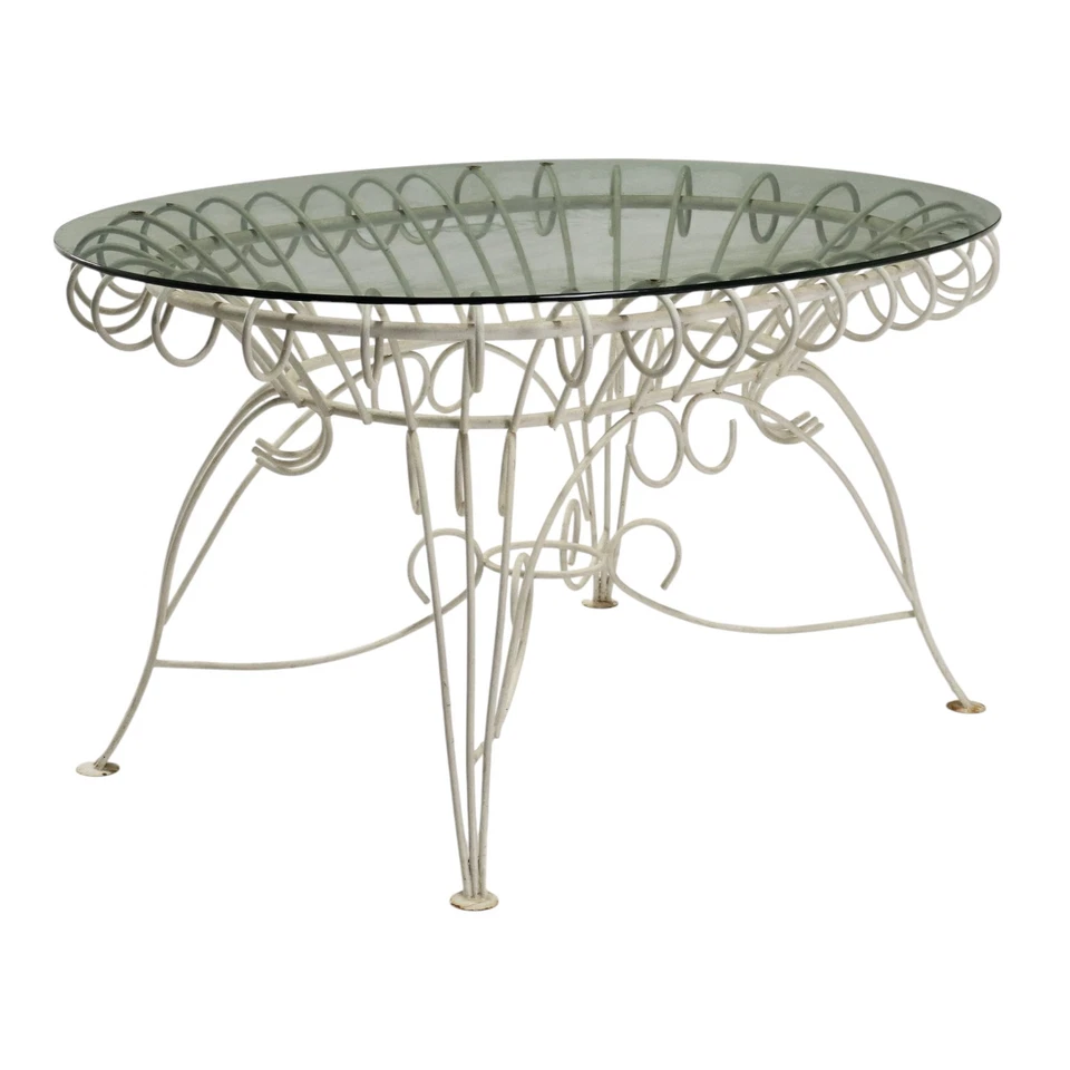 Mesa de Jardín Vintage Hierro Esmaltado Blanco Italia Diseño Años 60 Original - Imagen 1 de 4