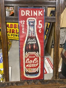 RARO RARO De colección 1930 Bob's Cola Metal Letrero Botella Soda Gas Country Store GAS - Imagen 1 de 11