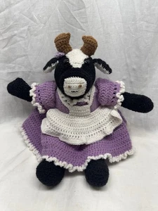 Vintage Cow Doll 20” Plush Stuffed Handmade Crochet Dress Country Americana - Picture 1 of 4