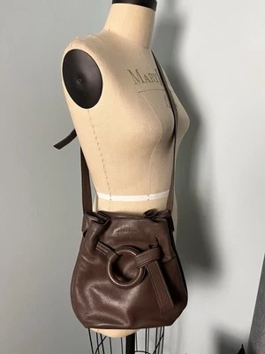 Bolso Bandolera SEQUOIA PARIS Cuero Liso Marrón Cordón Cubo Excelente Foto 1 de 4