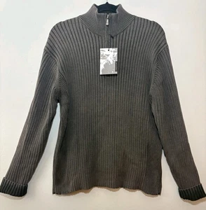 Structure Sweater Mens Sz M High Neck Knit Gray Vintage 100% Cotton NWT NOS - Picture 1 of 20