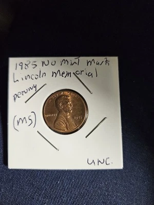 1985 Lincoln Memorial Penny Errors No Mint Mark, UNC. (MS) - Image 1 of 4