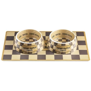 Checker Chewy Vuiton Dog Bowl & Placemat, BPA-Free Food & Water Bowls, Non-Sk... - Picture 1 of 9