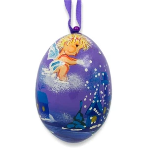 Angelo che fa neve di notte ornamento in legno 3 pollici - Foto 1 di 2